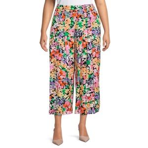 Terra & Sky Wide Leg Pleated Floral Cropped Pants | Size 3XL